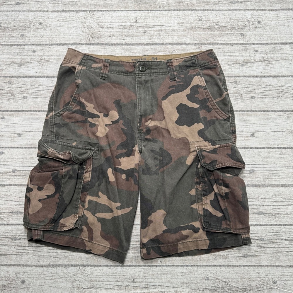 Old Navy Cargo Shorts Men's 31 Brown Camo Broken-In Classic Fit Hiking Outdoor